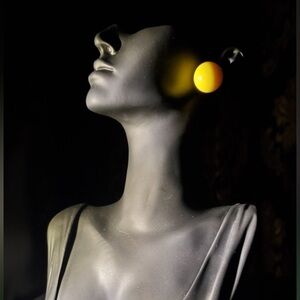 Bright Yellow Ball-Shaped Large Silver Stud Earrings